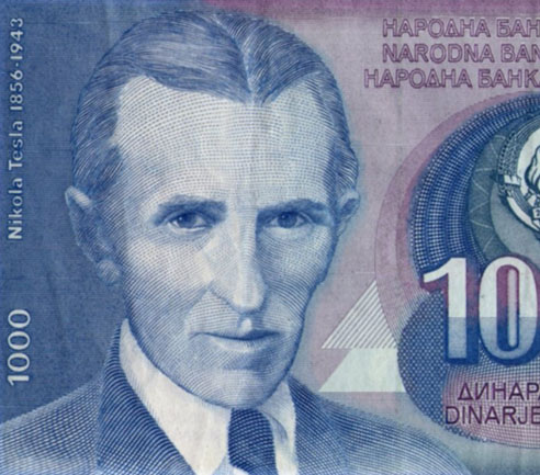 1000 dinara from Yugoslavia, circa 1991 showing Nikola Tesla